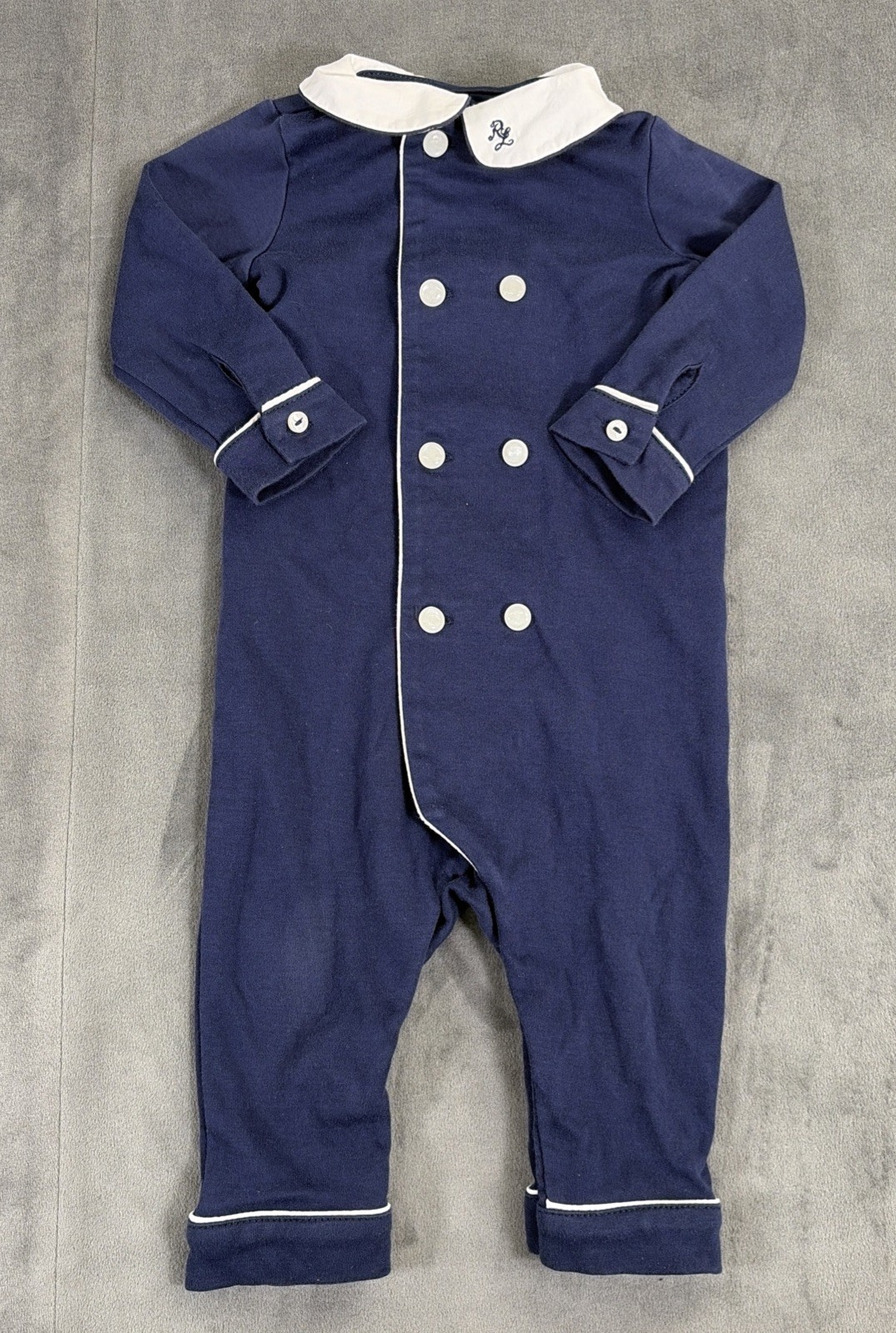 Ralph Lauren Baby Boy Cotton Double-Breasted Coverall Size 6 Months Charity
